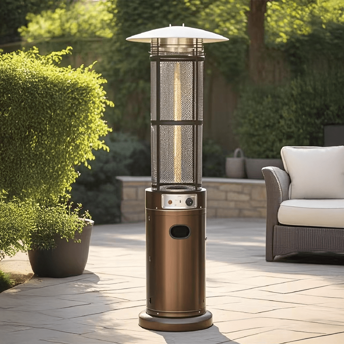 Tienda El Garage - Estufa A Gas Exterior Con Tubo De Vidrio 1.8m Fogo 13kw + Ruedas Y Funda