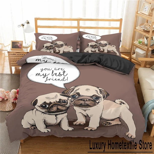 Pug Dog Bedding Set Lovely Home Pet Puppy Pattern Duvet Cover Size Cute Animal Theme Soft Comforter Cover Bed Sheets
