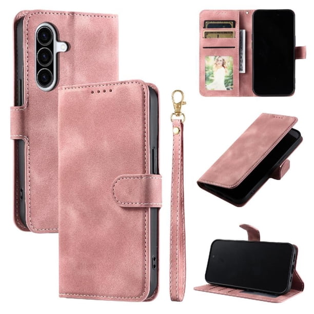 Funda Cartera para Samsung Galaxy A17 Tapa con Ranuras, Soporte y Correa Rosa