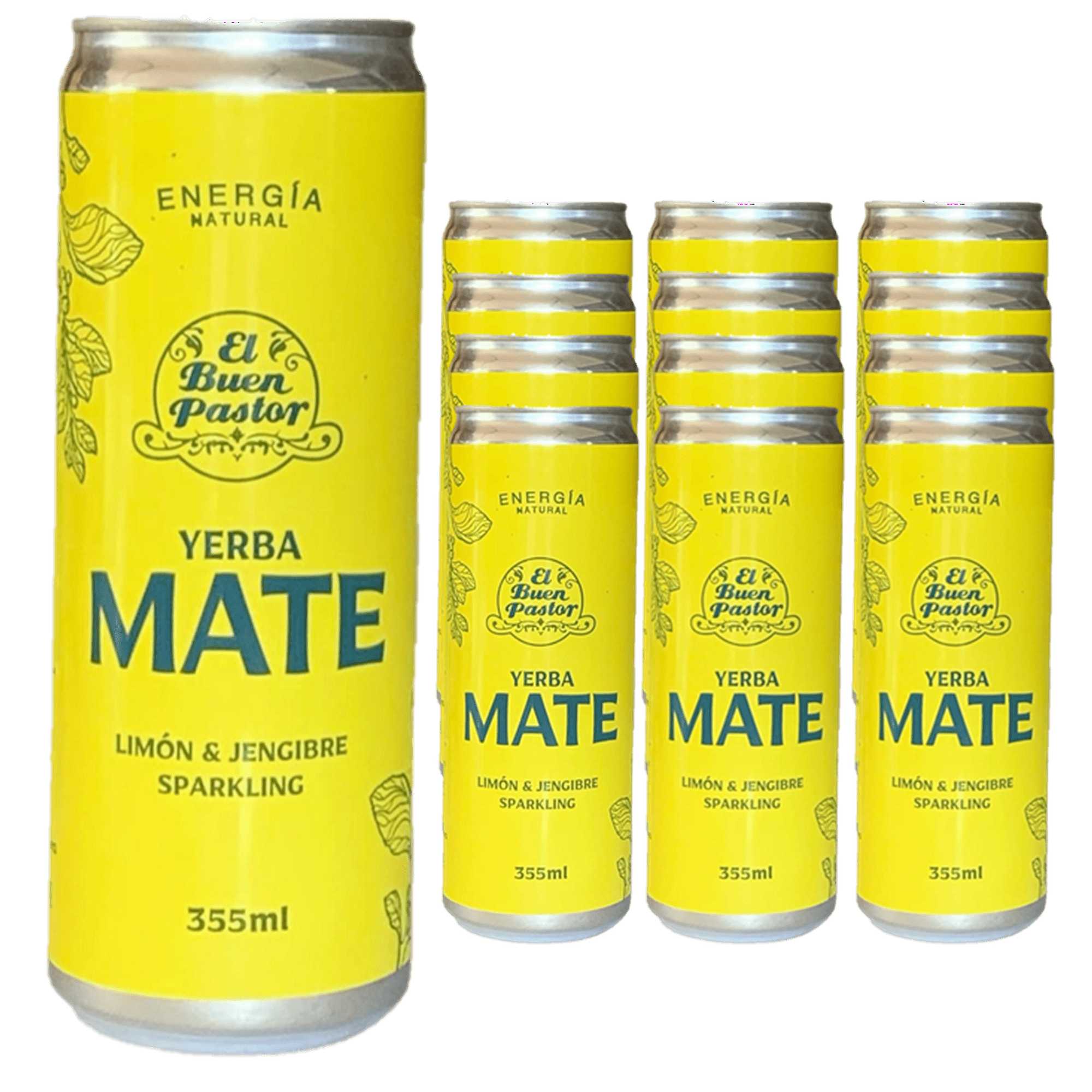 Pack X 12 Uni Bebida Energizante Natural Yerba Mate Limón & Jengibre El Buen Pastor 355ml