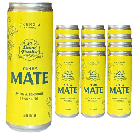 Pack X 12 Uni Bebida Energizante Natural Yerba Mate Limón & Jengibre El Buen Pastor 355Ml