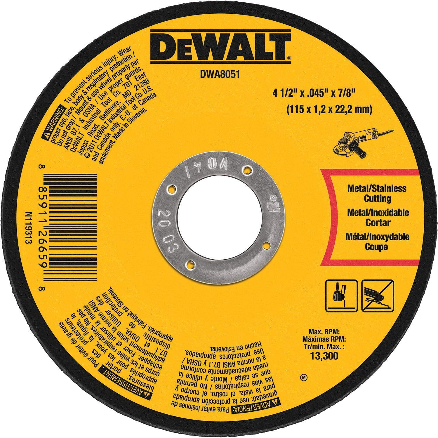 Disco De Corte De Metal Dewalt Dwa8051 4,5 Cm X 0,045 Cm X 2,2 Cm
