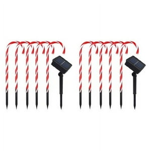 Hb Leds - Pack 10 Estaca Solar Navideña Con Forma De Bastón De Caramelo