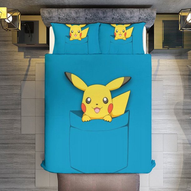 3 Piece Bedding SetPokemon Character BoxesComforter Set for Kids Boys Teen Tween 3D Lightweight Microfiber Bedding Sets