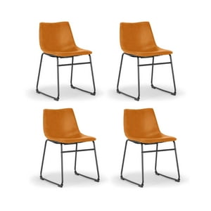 Habita2 Chile - Pack 4 Sillas Para Comedor Asiento De Cuero Leah Patas Metalicas