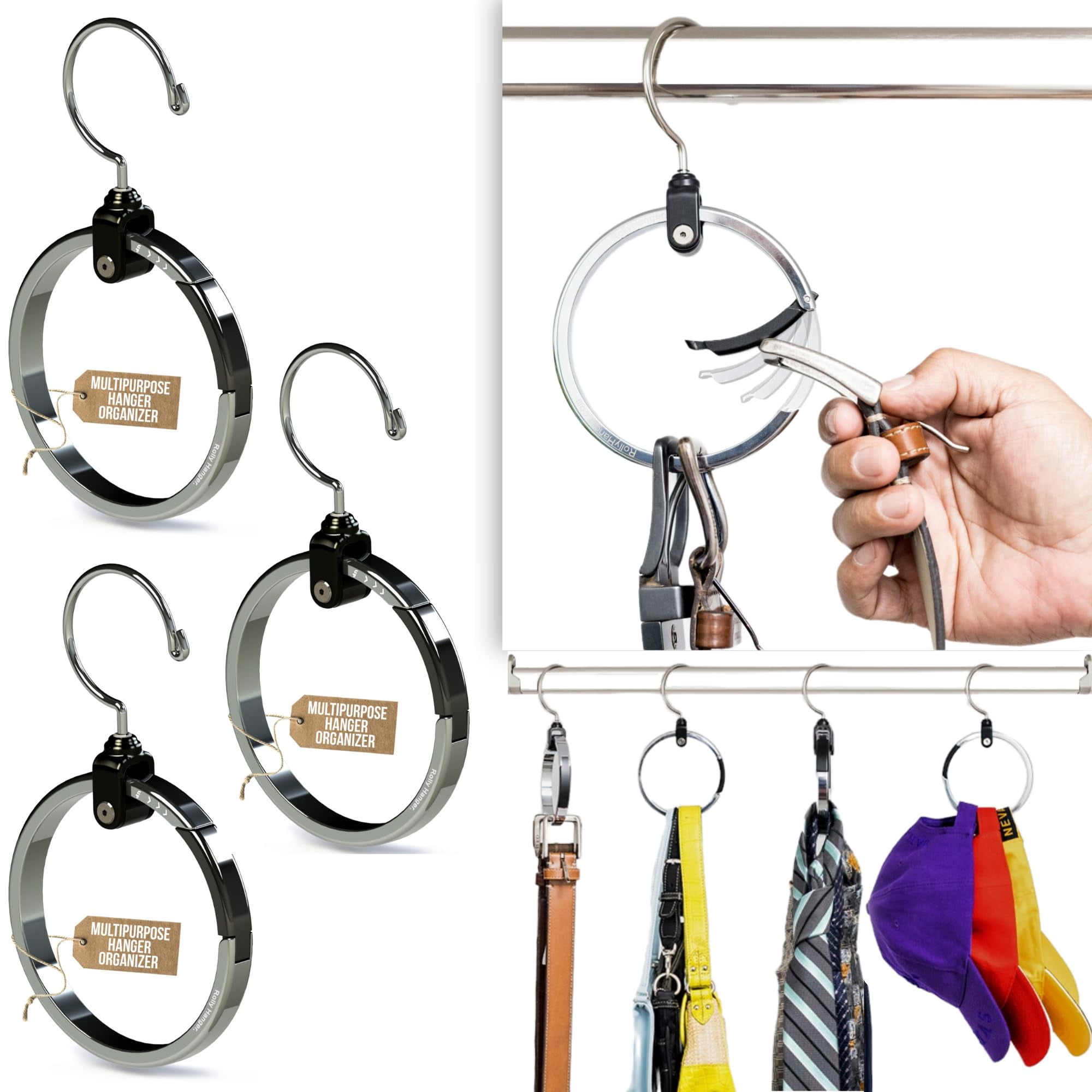 Cinturón De Corbata Multiusos Rolly Hanger De Closet Hangers, Paquete De 3