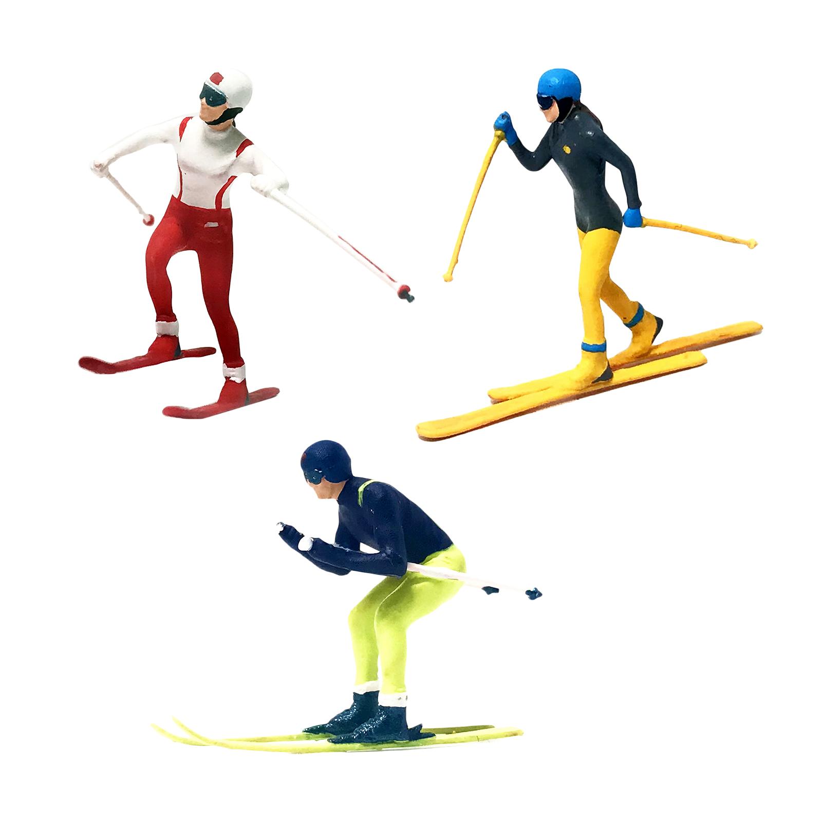 Magideal - 3X Pintado A Mano Ho /87 Mini Figura De Esquí Juguetes Escenas Ferroviarias Gente Pequeña Mesa Escena Paisaje Carretera Decoración Rueda Suministros C
