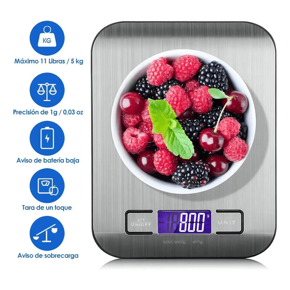 Balanza digital cocina acero inoxidable + bowl color plata