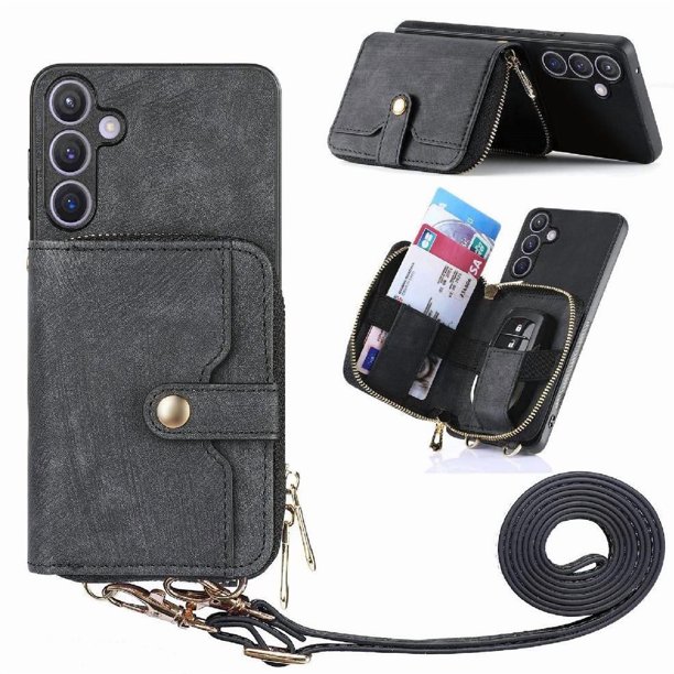 Funda Tipo Cartera con Correa Cruzada para Samsung Galaxy S24 Protección Contra Golpes Negro