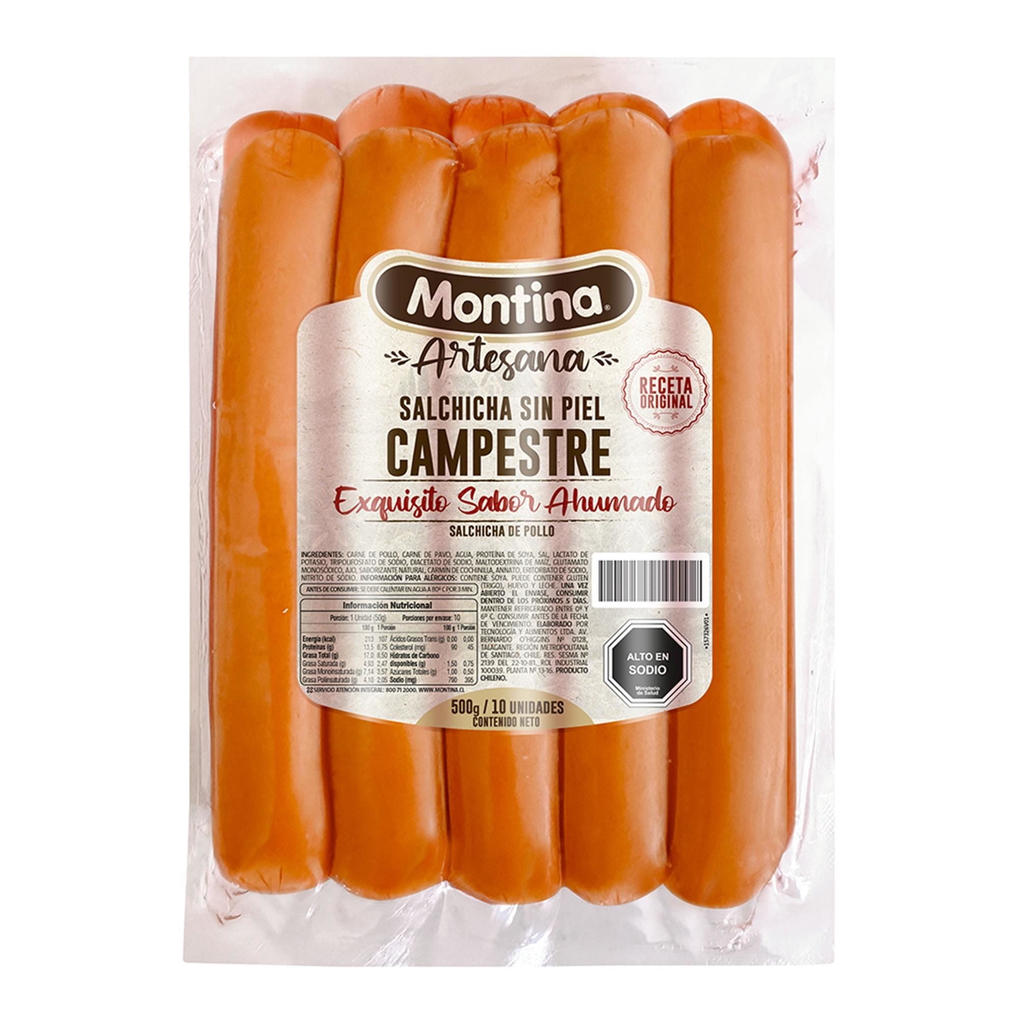 Salchicha De Pollo Campestre 10 Un 500 g Montina Artesana