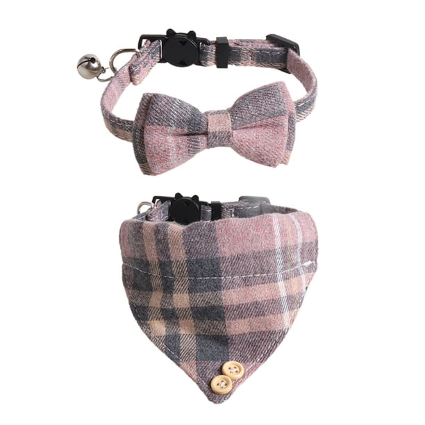 Collar a cuadros con lazo para perro, el mejor regalo para perros machos pequeños, medianos y grandes, beige y marrón.