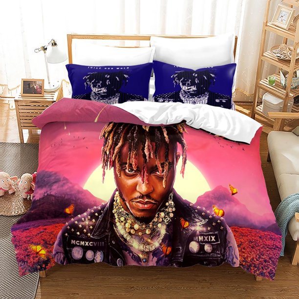 x2386 Bed SheetsNew Juice Wrld Bedding Set Twin Full Size Stars Juice Wrld Bed Set Aldult Kid Bedroom Duvetcover Sets 3-Piece Bedding Set (1 Duvet Cover + 2 Pillow Shams) nj2386