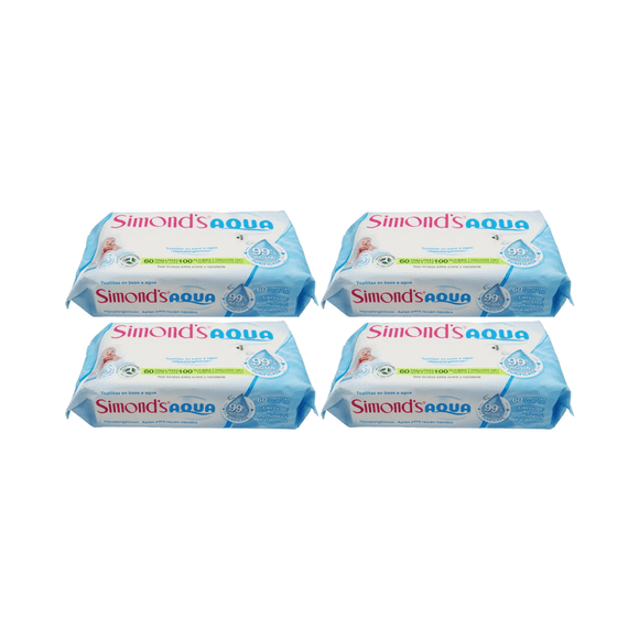 Pack 4 Toallitas Húmedas Simonds Aqua 99% Agua purificada.