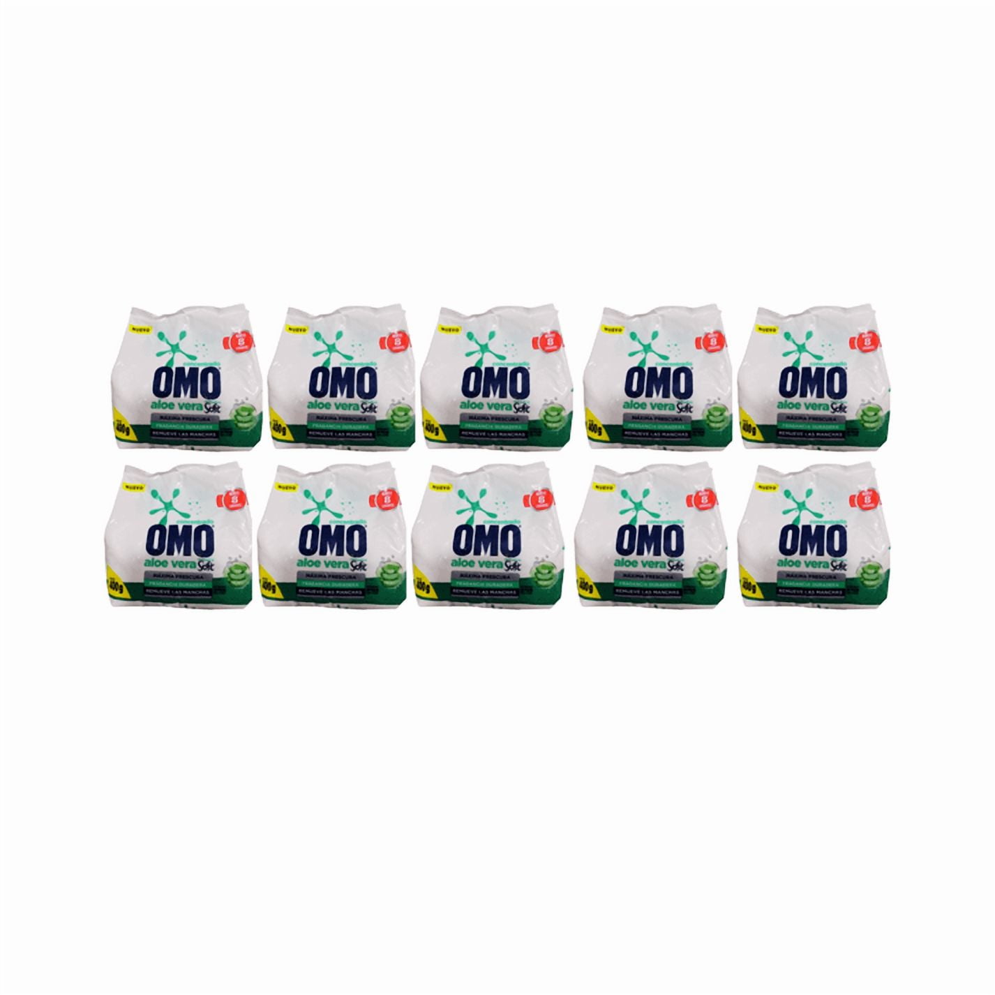 Pack 10 Unidades Detergentes En Polvo Omo Aloe Vera 400 Grs