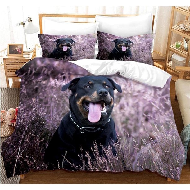 Rottweiler Duvet Cover Twin Black Rottweiler Twin Bedding Set Animal Theme for Dog Lover Polyester Double Queen King Quilt Cover Bed Sheets