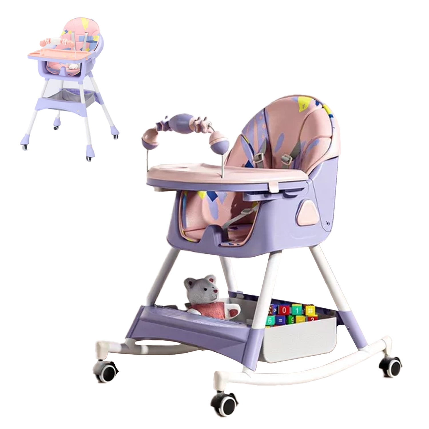 Mundo Online - Silla Comer Bebe Doble Altura Safe Baby Mecedora Reclinable Rosada/lila