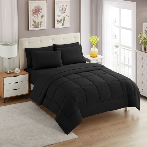 Set de edredón Sweet Home Collection, color negro, tamaño doble, 5 piezas