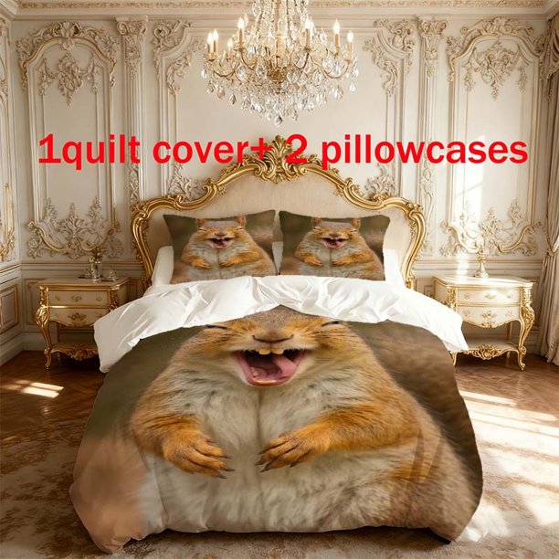 3pcs Squirrel Laughs Themed Printed Bedding Set Duvet Cover and Pillowcases