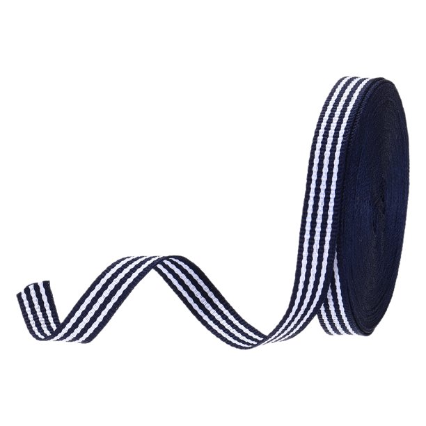 Uxcell 3/8" Cinta de Grosgrain a Rayas Azul Marino y Blanco, 10 Yardas de Tela de Poliéster Diseño de Rayas de Doble Cara para Envolver Regalos con Lazo, Hacer Bricolaje, Decoraciones Navideñas