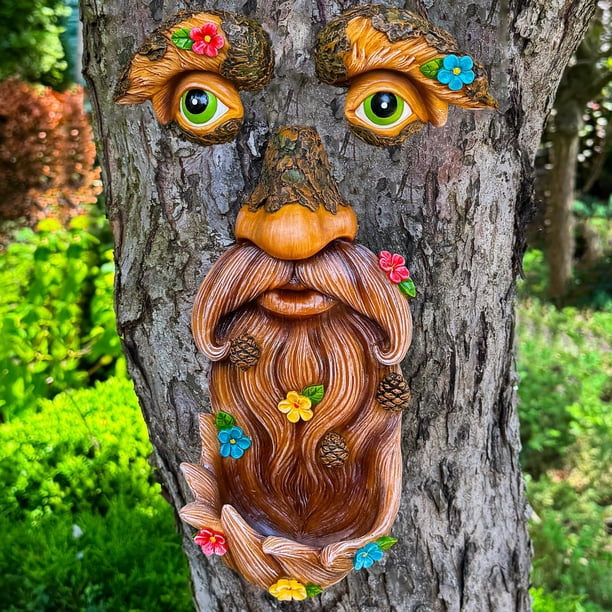 Decoración de cara para árbol para exterior con comedero para aves, hombre viejo, Mood Lab