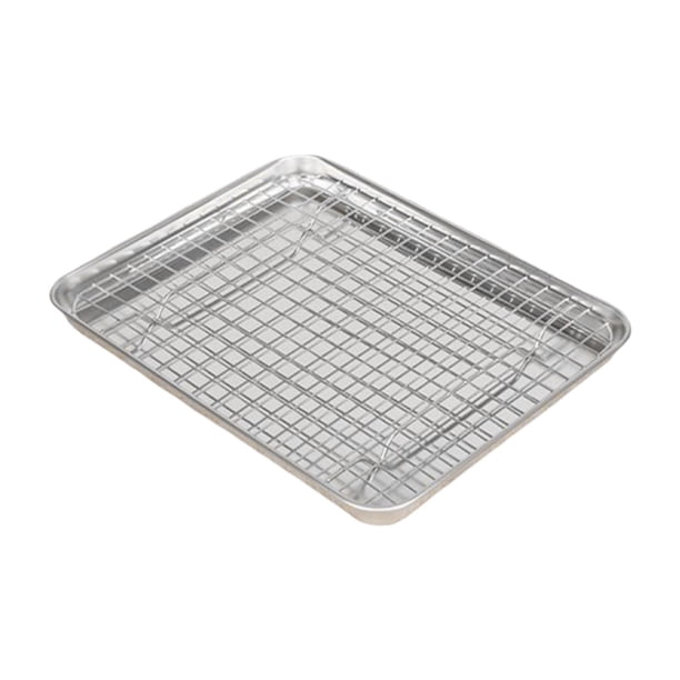 Bandeja para Hornear con Rejilla, Bandeja de Drenaje, Accesorios para Asar, Bandeja para Hornear Fácil de Limpiar, de Acero Inoxidable para Barbacoa, 315 cm x 245 cm x 25 cm