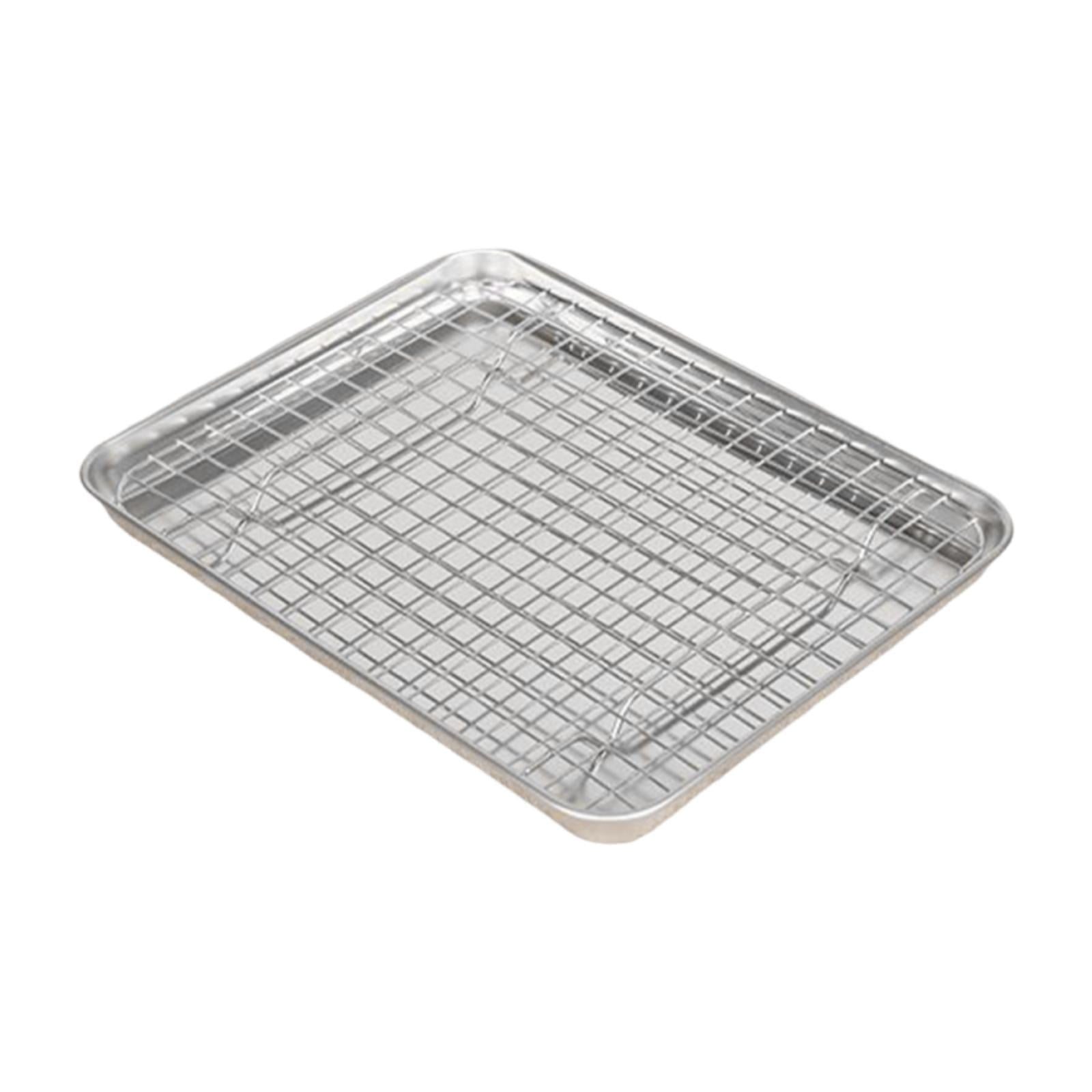Magideal - Bandeja Para Hornear Con Rejilla, Bandeja De Drenaje, Accesorios Para Asar, Bandeja Para Hornear Fácil De Limpiar, De Acero Inoxidable Para Barbacoa, 315 Cm X 245 Cm X 25 Cm