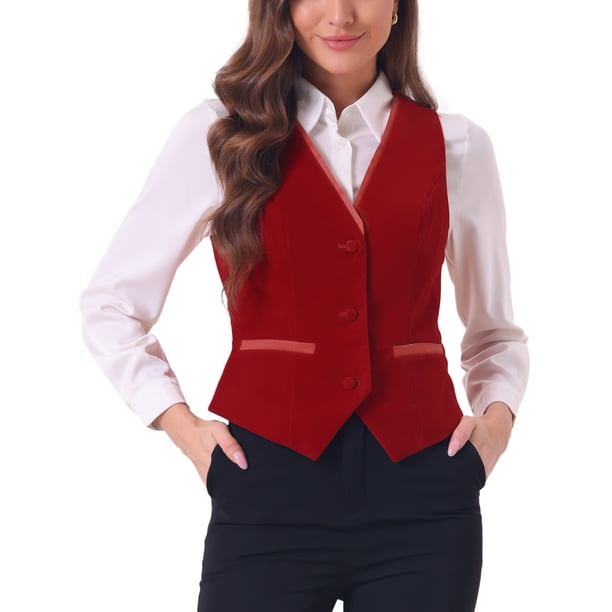 INSPIRE CHIC Chaleco de Traje de Terciopelo para Mujer Retro Sin Mangas Steampunk Blazer Chaleco Elegante L Rojo