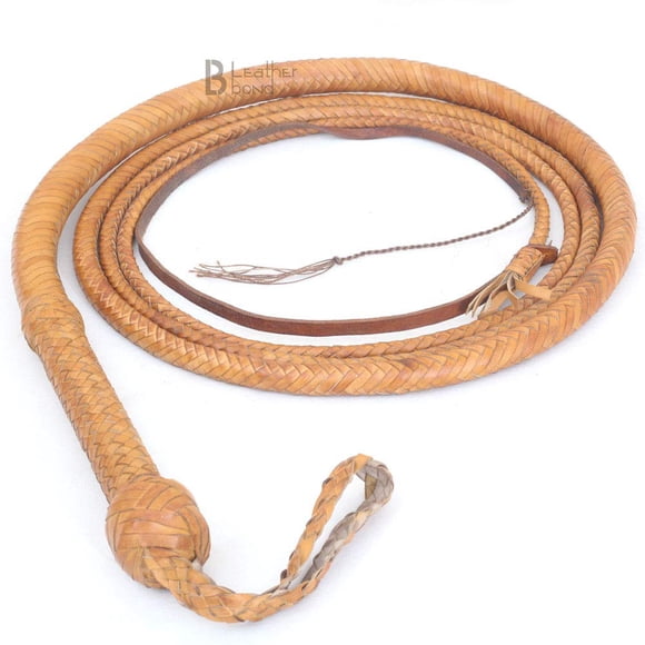 Látigo tipo bullwhip de cuero genuino de piel de canguro, 12 pies, 12 trenzas, color marrón tostado, hecho a mano para práctica de sonido, manejo de caballos y uso de disfraz