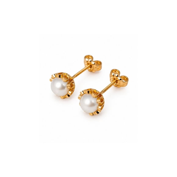 Aros Perla Río Blanca Cuello de Payaso 6mm Oro 18K Atornillado 2.4gr Mujer Elegante.