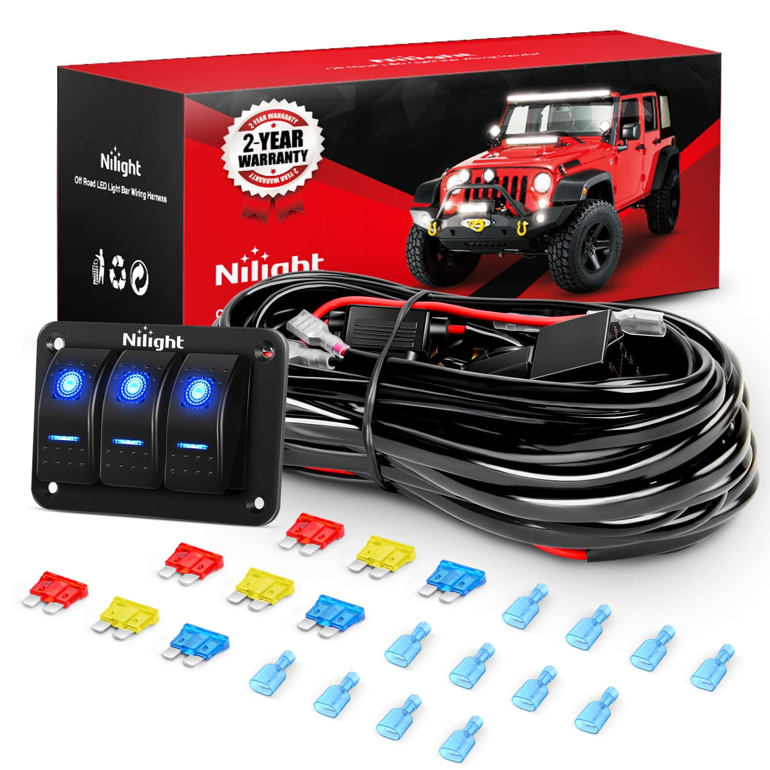 Kit De Arnés De Cableado Para Barra De Luces Led Nilight 16awg 12v De 3 Interruptores