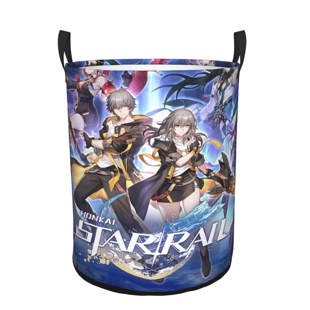 Honkai: Star Rail Cesta de lavandería de gran capacidad redonda con asa, bolsa para ropa sucia plegable, almacenamiento para dormitorio, baño y lavadero 44x35 cm