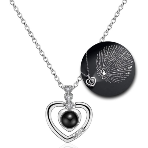 Fershop - Collar De Acero Corazón Proyectable “Te Amo” En 100 Idiomas