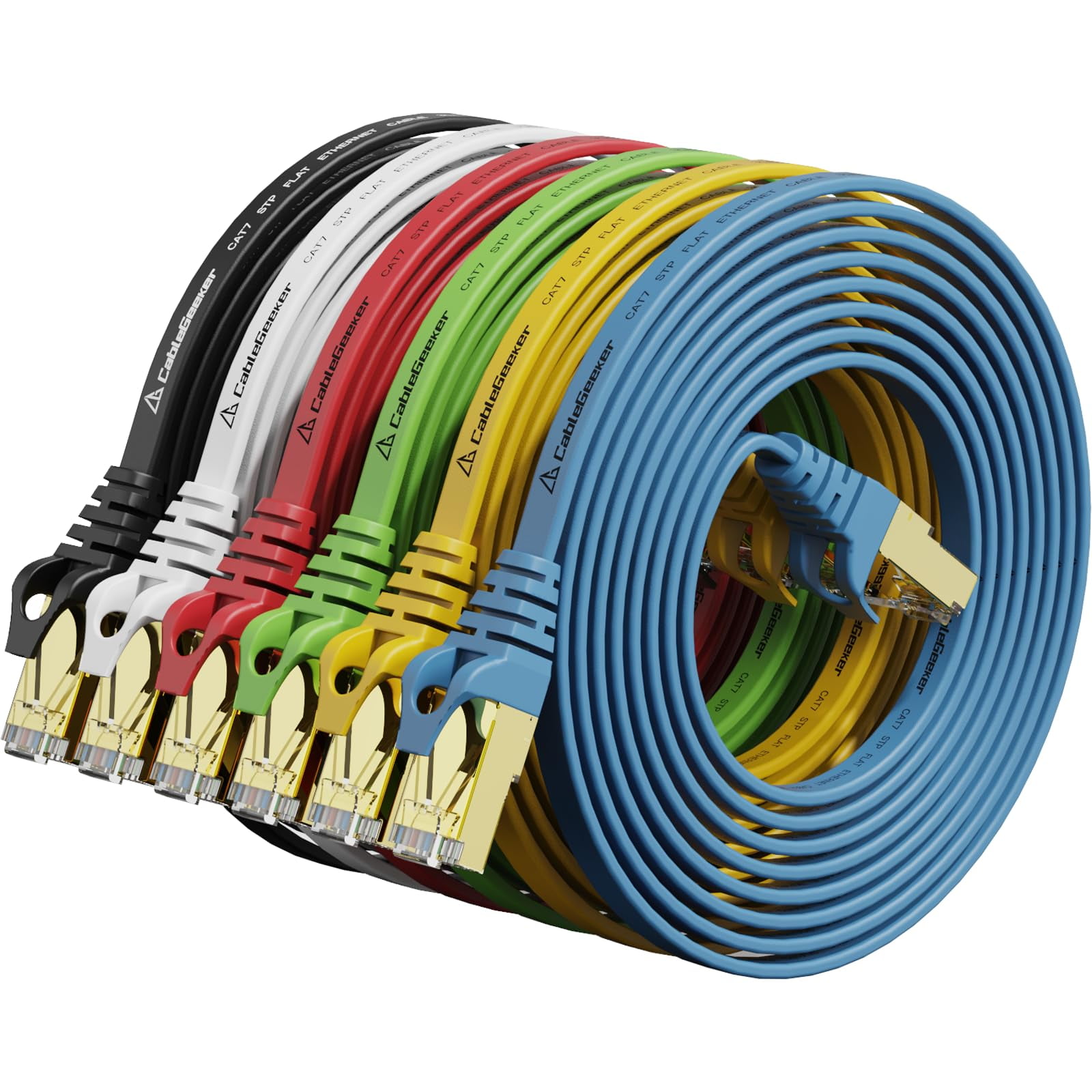Cable Ethernet Cablegeeker Cat7 De 2,1 M, Paquete De 6, Plano Y Blindado