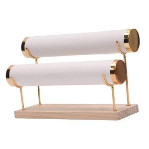 Ioensy - Soporte De Exhibición De Pulsera De 2 Niveles Para Relojes Contador De Joyería Pu Blanco