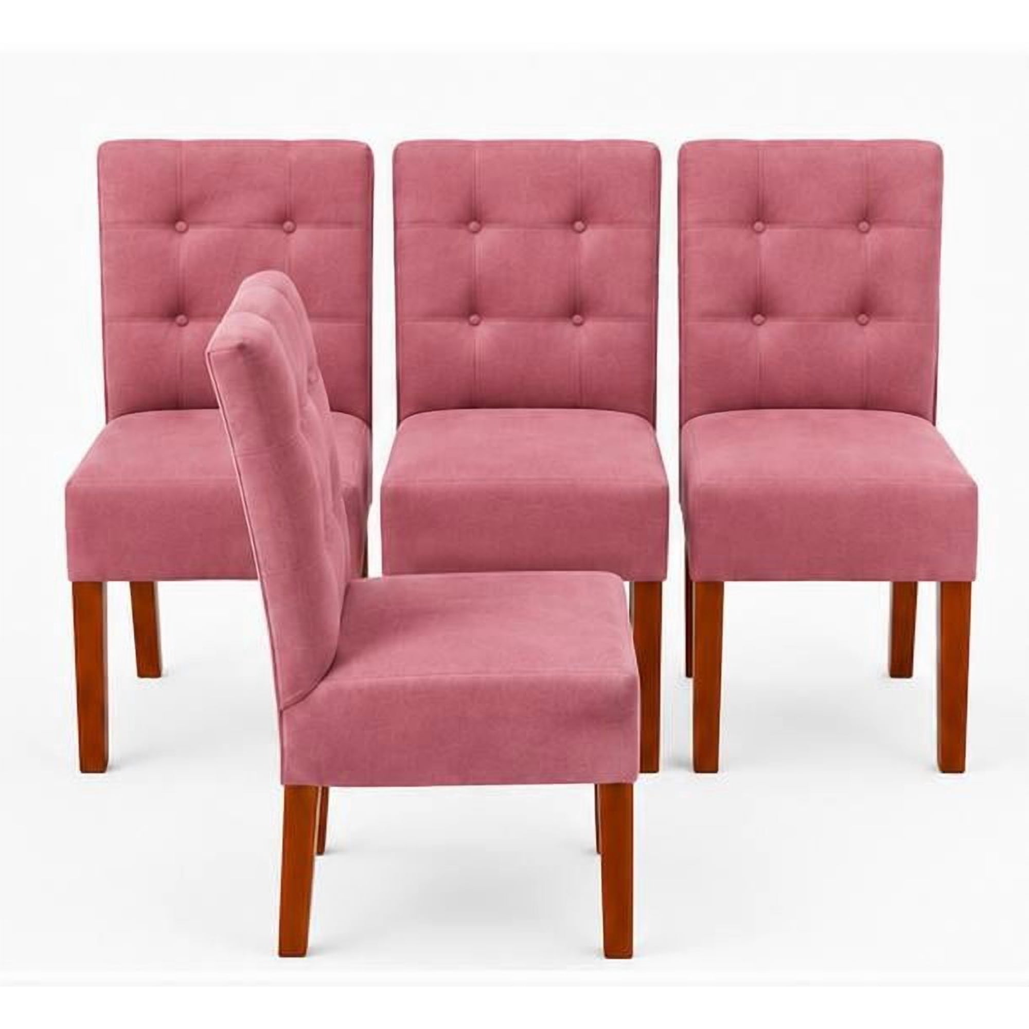 Rous Muebles - Pack 4 Sillas De Comedor, Respaldo Curvo, Estilo Capitoné, Color Palo Rosa