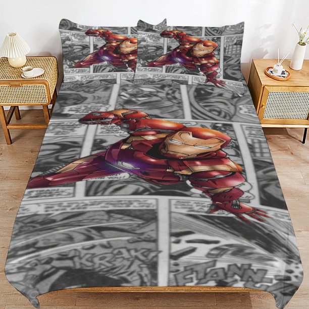 Iron Man Bedding Sets Ultra Soft Skin-Friendly Duvet Cover 3 Piece, Cute Comforter Cover Bed Set for Boys Girls Kids