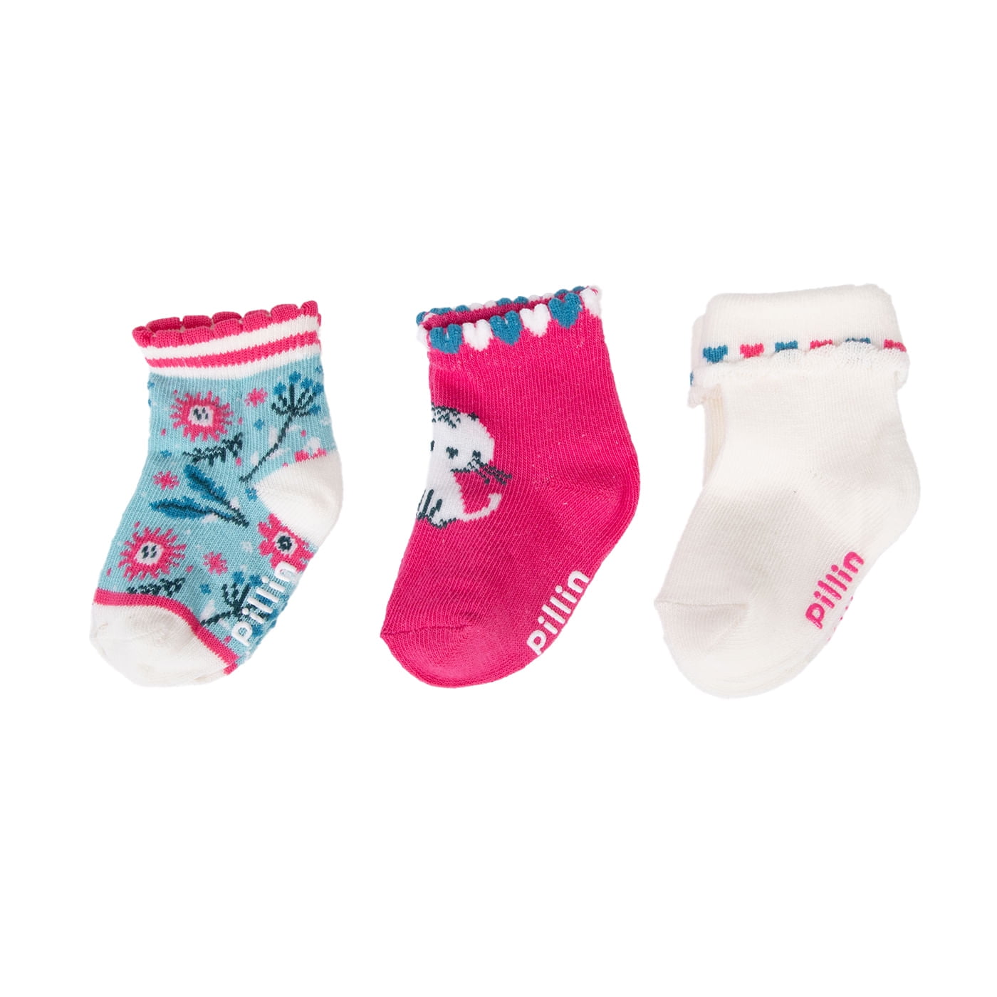 Pillin - Pack 3 Calcetines Bebé Niña Algodón Gatito Surtido