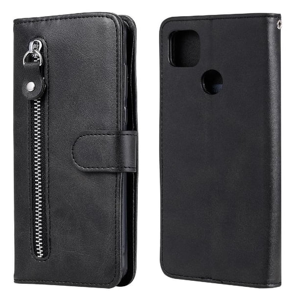 Funda con Cremallera para Xiaomi Redmi 9C, Carcasa Cartera de Cuero PU con Soporte y Tarjetero