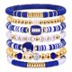 thumbnail image 1 of Set de 7 pulseras NVENF Football Heishi de arcilla elástica – Azul, 1 of 8