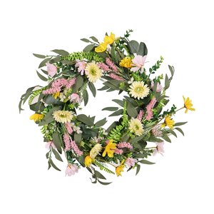 Magideal - Margarita Artificial, Flor, Hojas De Eucalipto Verde, Decoración De Pared, Corona De Primavera, Puerta Delantera Para Festival, Jardín, Fiesta Del Día