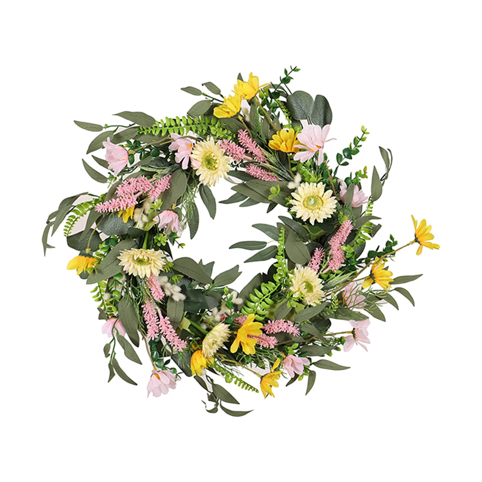 Magideal - Margarita Artificial, Flor, Hojas De Eucalipto Verde, Decoración De Pared, Corona De Primavera, Puerta Delantera Para Festival, Jardín, Fiesta Del Día