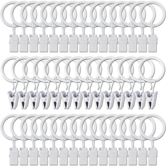 Anillas de cortina con clips AMZSEVEN Metal, paquete de 44 unidades, 2,5 cm, color blanco