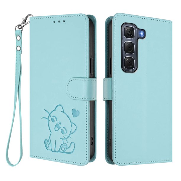 Infinix HOT 60 PRO 4G Funda Billetera con Estampado de Gato, Verde Claro