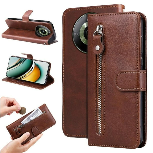 Funda con Cremallera para Realme 11 Pro, Carcasa Cartera de Cuero PU con Soporte y Tarjetero
