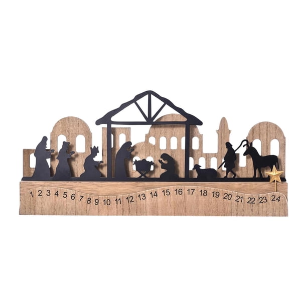 Calendario de Adviento Navideño con Pesebre Completo en Madera Ornamento Decorativo con Detalles Artesanales Producto Religioso Clásico Adecuado para