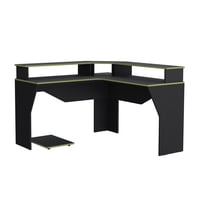 Fmfurniture - Escritorio Gamer En L Fm-046O - Negro Y Canto Verde