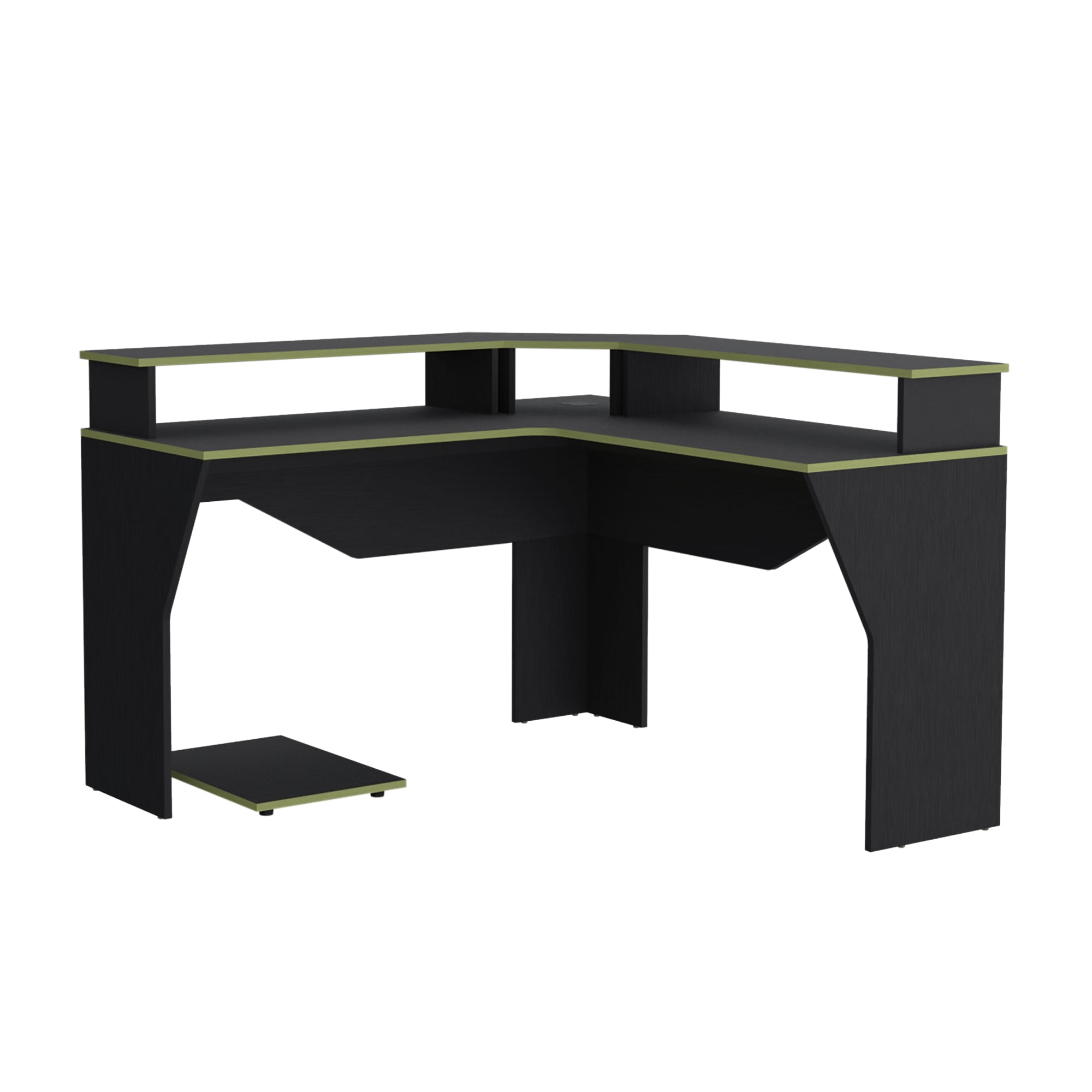 Fmfurniture - Escritorio Gamer En L Fm-046o - Negro Y Canto Verde
