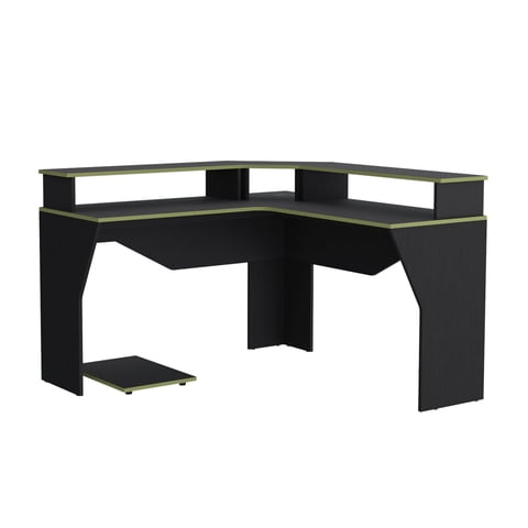 Fmfurniture - Escritorio Gamer En L Fm-046O - Negro Y Canto Verde