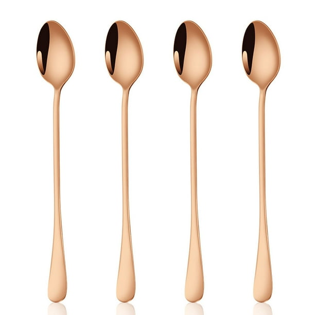 4 cucharas de té helado de mango largo, cucharas para mezclar cócteles, cucharas de café de acero inoxidable (cabeza de cuchara ovalada)