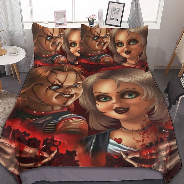 Bride of Chucky 3 Pcs Bed Sheets Set Breathable Duvet Cover with 2 Pillow Sham Soft All Seasons Bedding Set